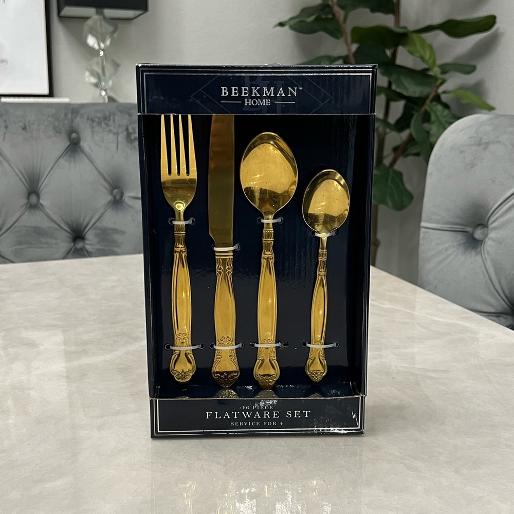 16 Piece Gold Flatware Set…New